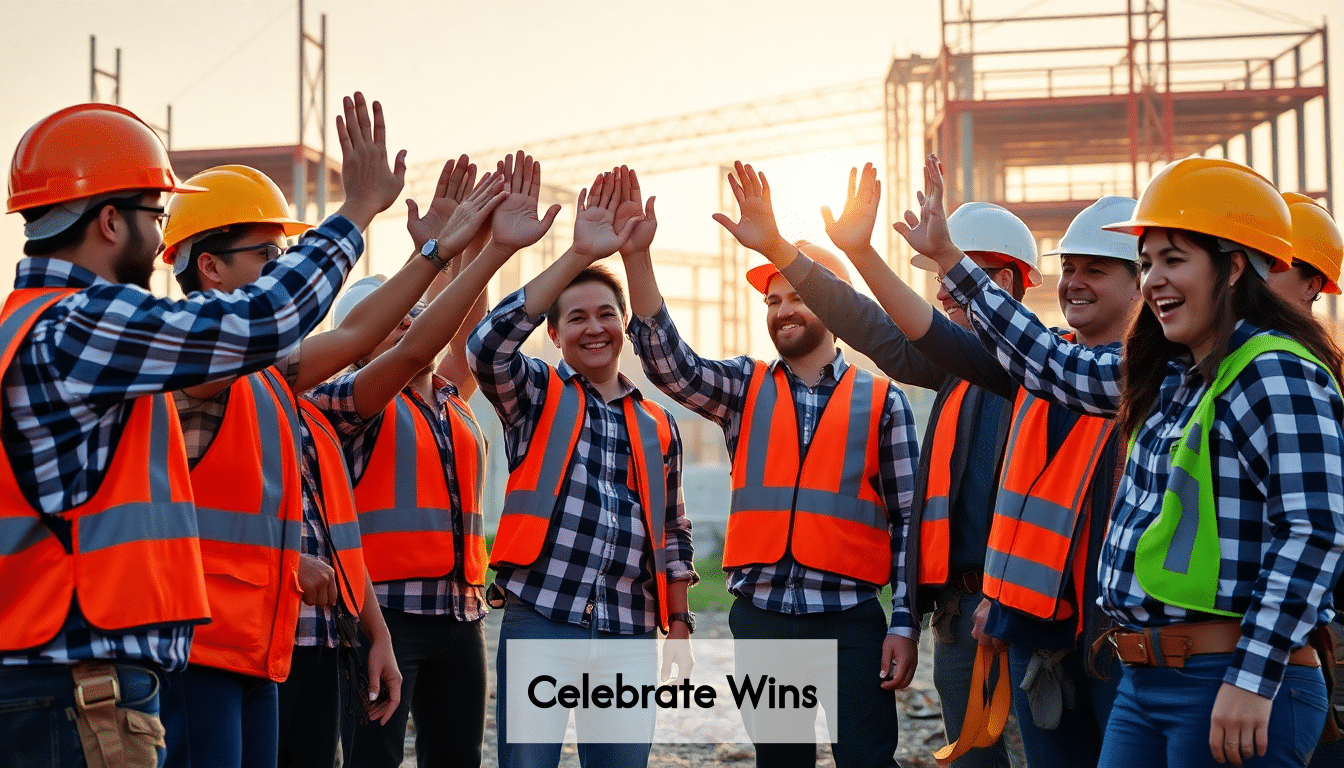 Construction team celebrating success