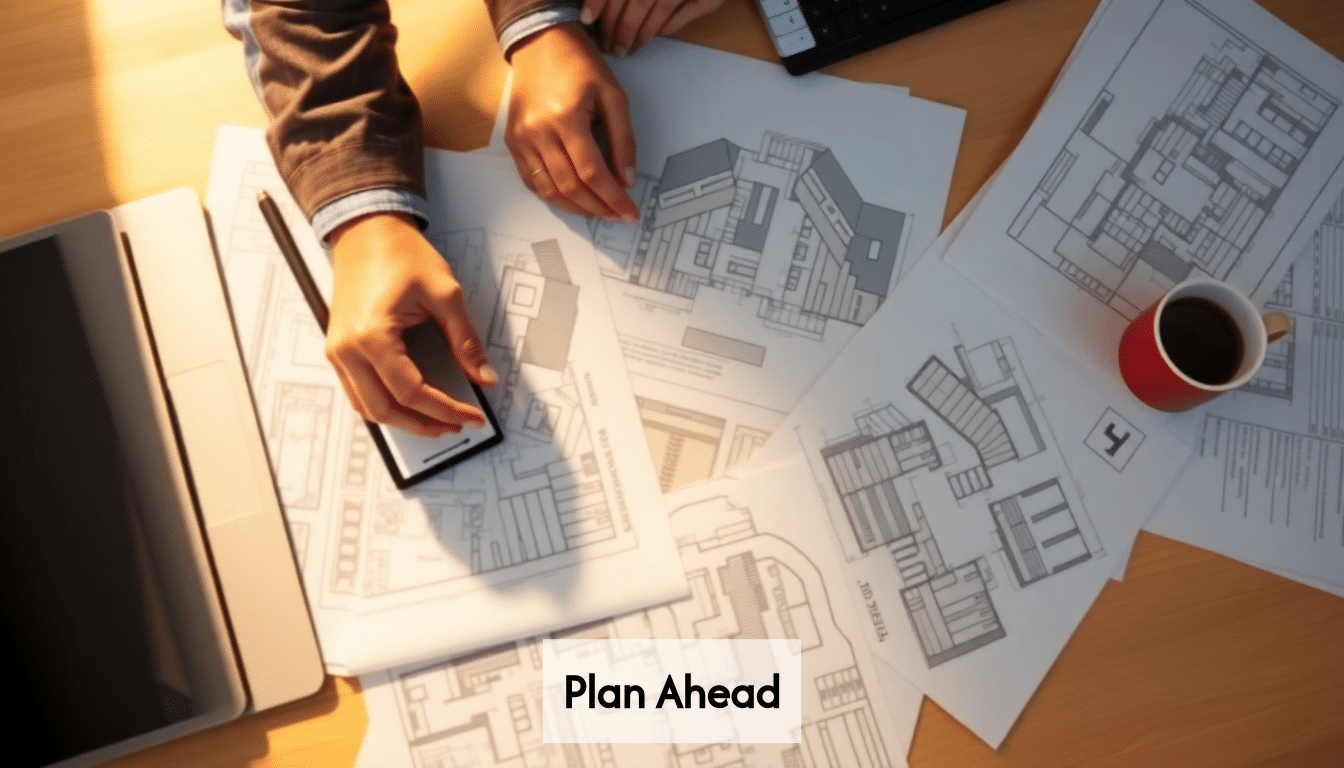 Office building permits and blueprints