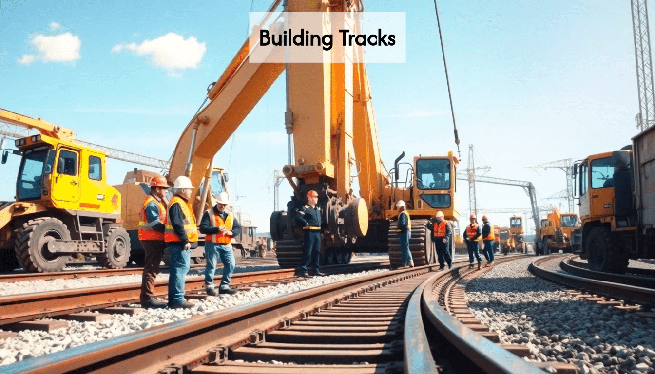 Engineers at a train construction site.