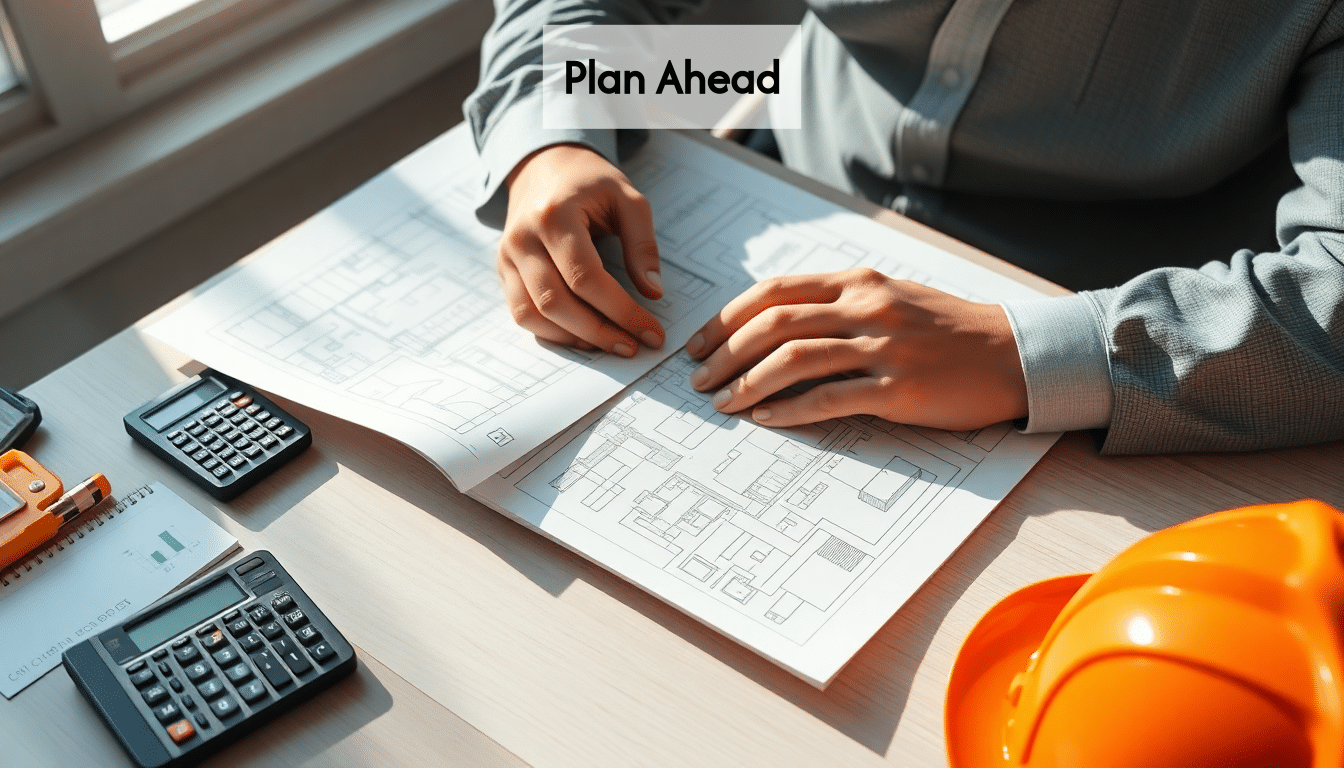 Person reviewing construction plans and blueprints
