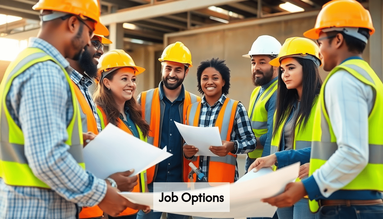 A diverse team working together at a construction site.