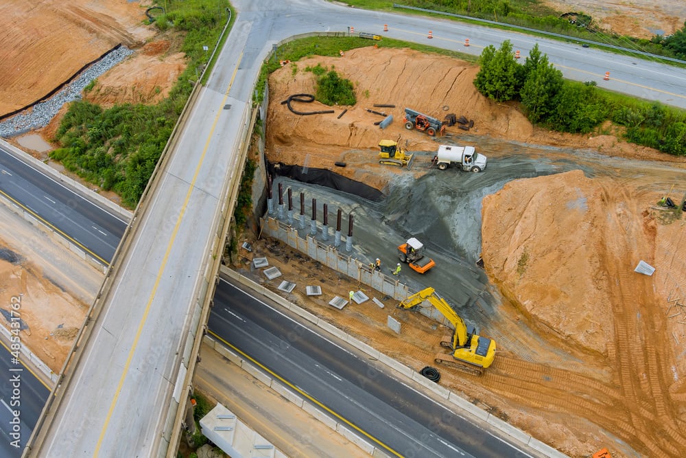 Restoration large bridge in road construction site Restoration large bridge in road construction site