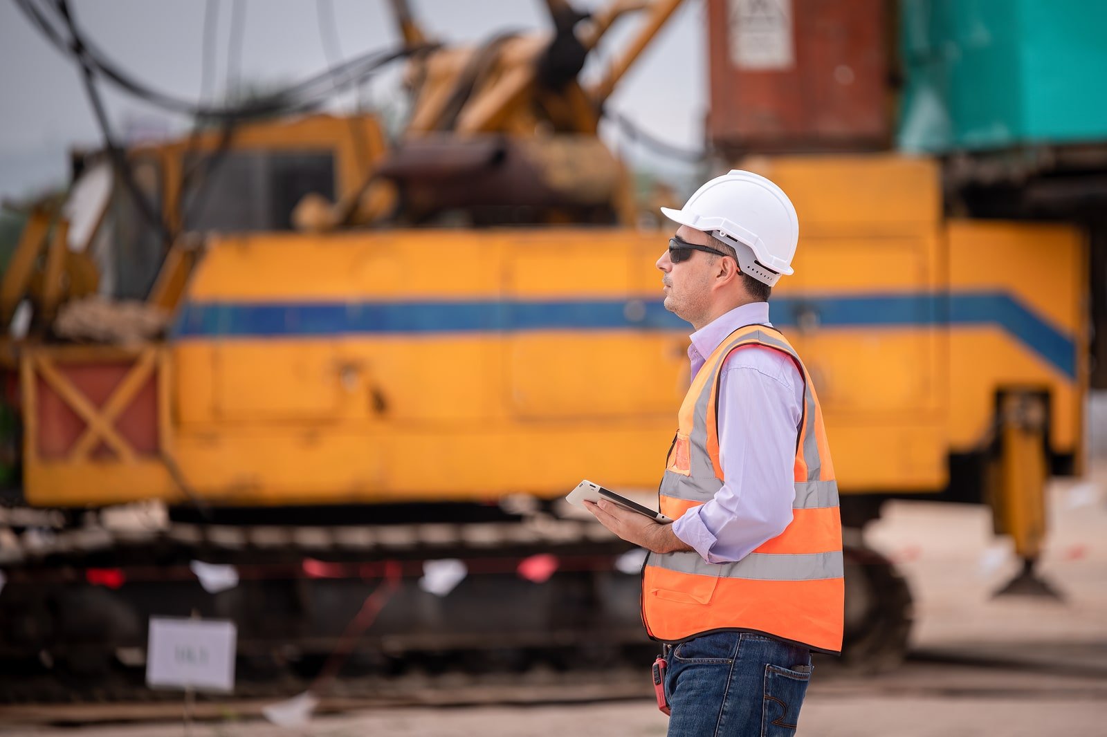 Construction engineer wear safety uniform sunglasses